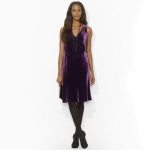 **NWOT ** Ralph Lauren Deep Purple Silk Velvet Wrap Look Brooch Buckle Dress 8
